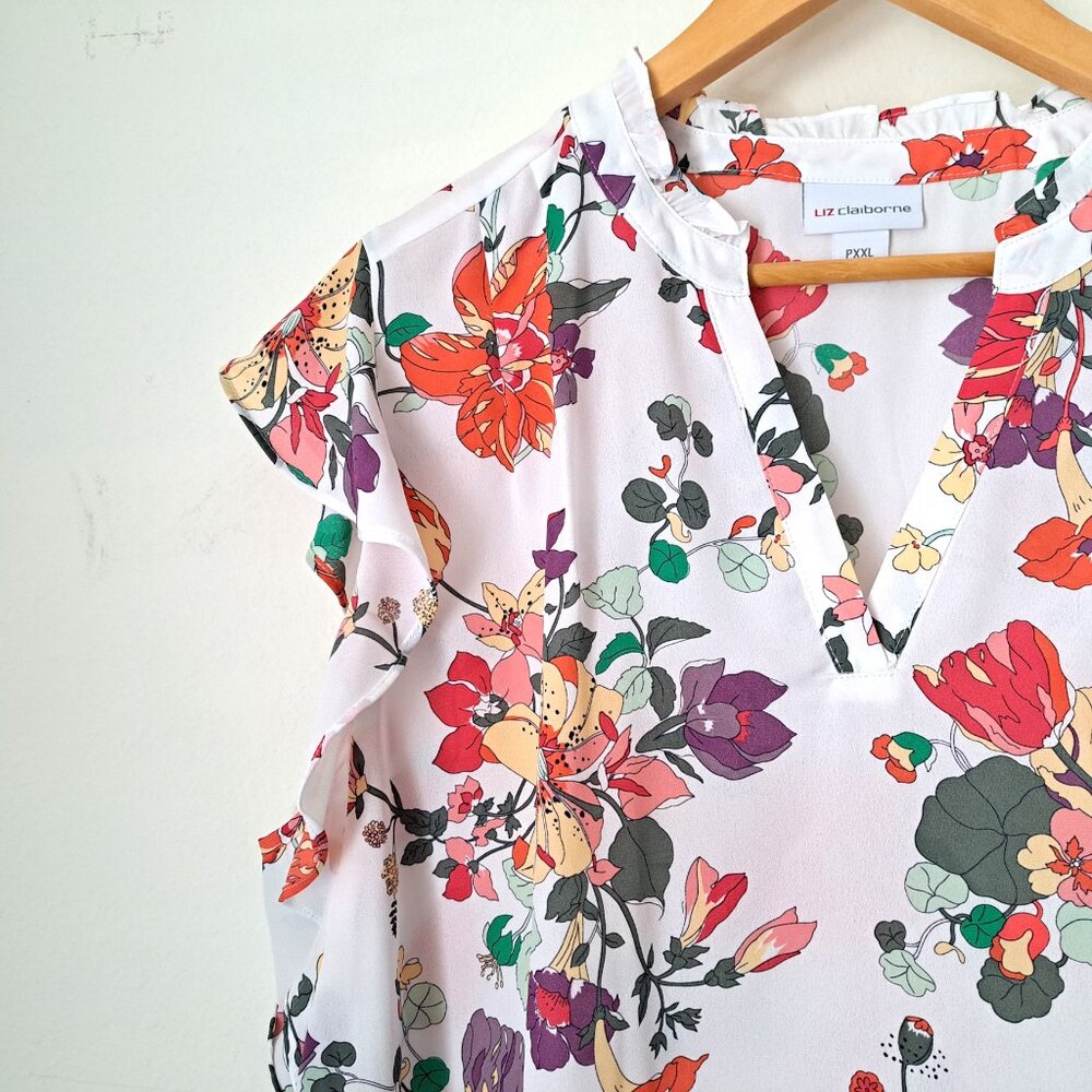 Liz Clairborne Women's Floral Cami Top Short Sleeve Size PXXL White Multic… - Picture 4 of 11